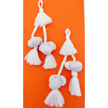 White Silk Fabric Ball Tassels, Latkan, Embellishments